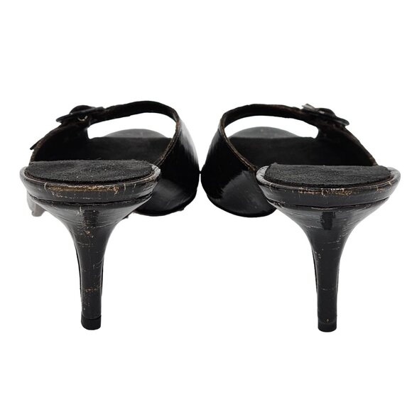 Donald Pliner Italy Womens 9.5 Black Patent Cork Open-toe Slide Dress Shoe Heels - Picture 6 of 15